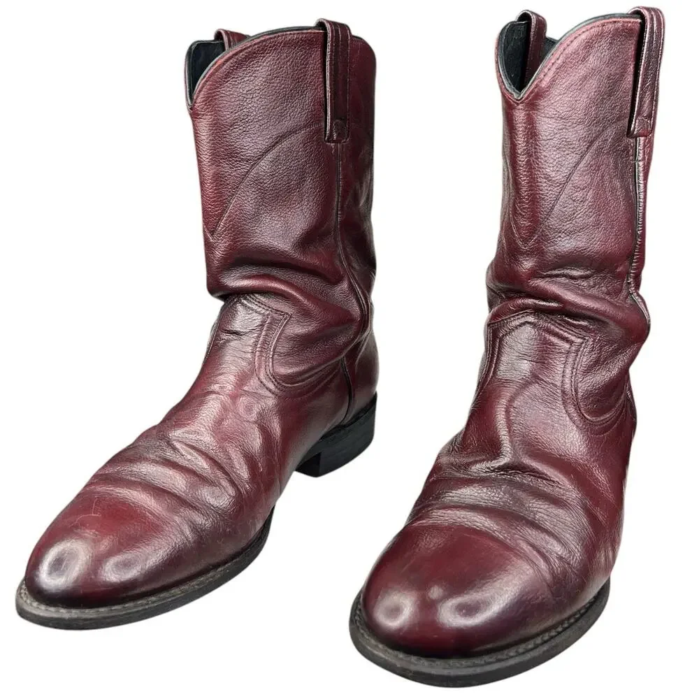 Vintage Dan Post Men’s Black Cherry Slouch Cowboy Boot Size US 9.5 D